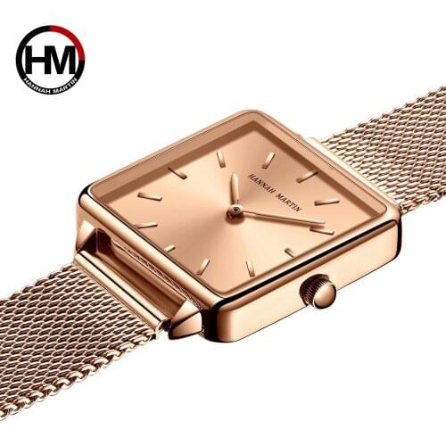 Hannah Martin Watch Women Rose Gold Japan Movement Women Watches Fashion Watch Ladies Clock Square Watch Relogio Feminino