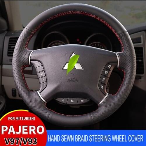 For Mitsubishi Pajero V97 V93 V95 V87 Hand sewn braid steering wheel cover Artificial Leather Car Styling Accessories