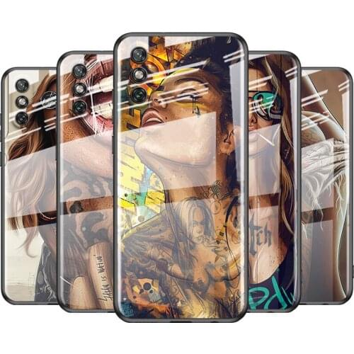Tempered Glass Cover Sexy Sleeve Tattoo Girl For Huawei Y6 Y7 Y9 Y5P Y6P Y8S Y8P Y9A P Smart Z 2019 2020 2021 Phone Case