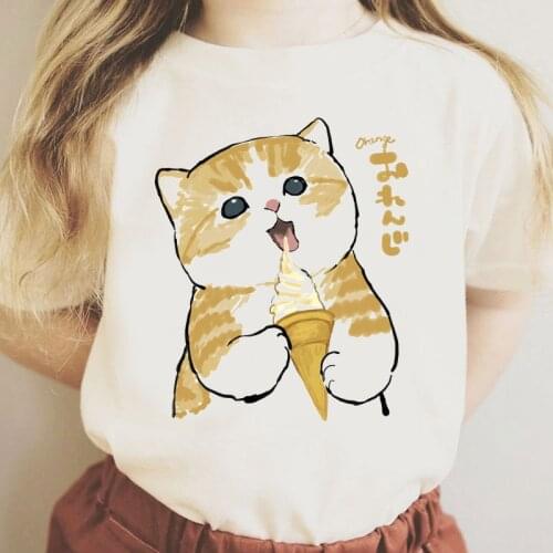 Kids Harajuku Cartoon Short Sleeve Tshirts Summer New Fashion Lovely Cat Graphic Printed Children T-shirt Boys Girls Casual Tops