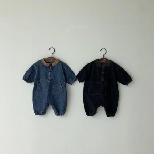 Autumn Winter Toddler Clothes Kids Baby Girl Boy Denim Romper Long Sleeve Jumpsuit Playsuit Outfit Clothes Set