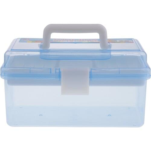 2 Layer Plastic Sewing Painting Tools Storage Box Organizer with Handle Blue