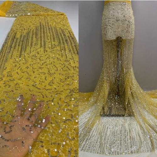 French Lace Fabric New Embroidery African Lace Fabric with beads and sequins S-588882 Nigeria Materi