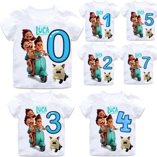 Disney Printed pixar Luca T Shirts Children Anime Tops Tee Shirt Fashion Clothing Kid Boys Girl Round Neck number Tshirt Clothes