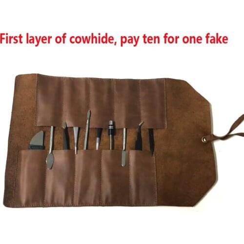 HotSale Genuine Leather Roll Tool Roll Multi-Purpose Cowhide Tool Roll Up Bag Wrench Roll Pouch Hanging Tool Zipper Carrier Tote