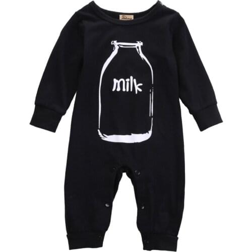 Cotton Newborn Baby Boy Girl Long Sleeve Milk Bottle Romper Jumpsuit Playsuit Infant Kids Outfits Clothing 0-24M