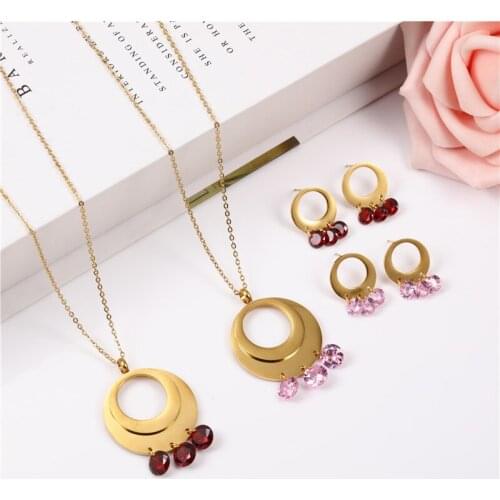 OUFEI Zircon Necklace Earrings Set Stainless Steel Woman Jewelry Sets Fashion Jewellery Gifts For Women Free Shipping