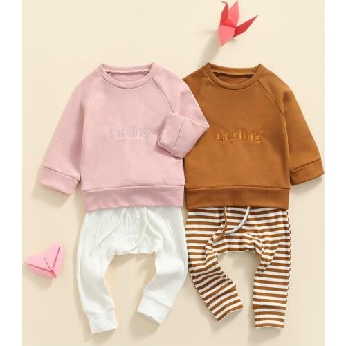1-5Years Baby Unisex Tops Pants Suit, Long Sleeve Round Neck Letters Loose Shirt Drawstring Trousers