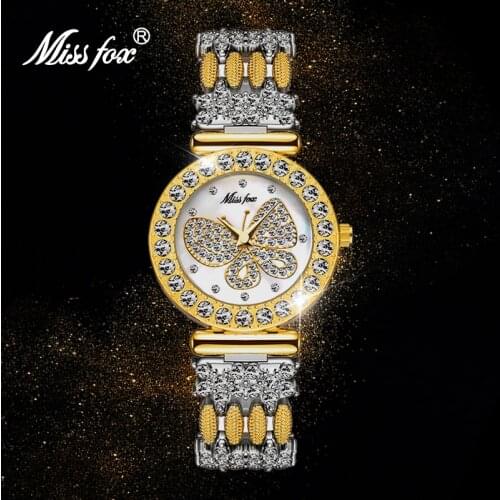 MISSFOX Woman Watch Gold Silver Jewelry Luxury Butterfly Dress Female Watches With Rhinestone Strap Waterproof Clock Ladies Top
