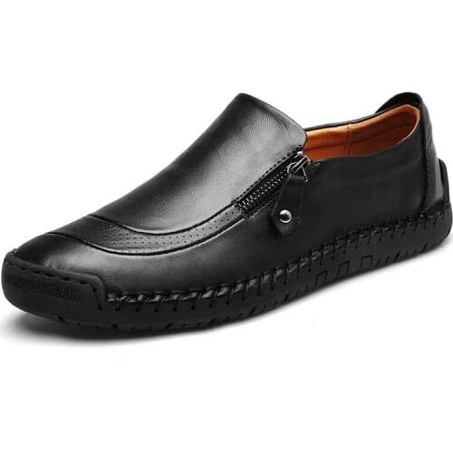 Men casual shoes fashion zipper comfortable soft men loafers shoes men leather shoes waterproof driving shoes plus size 38-48