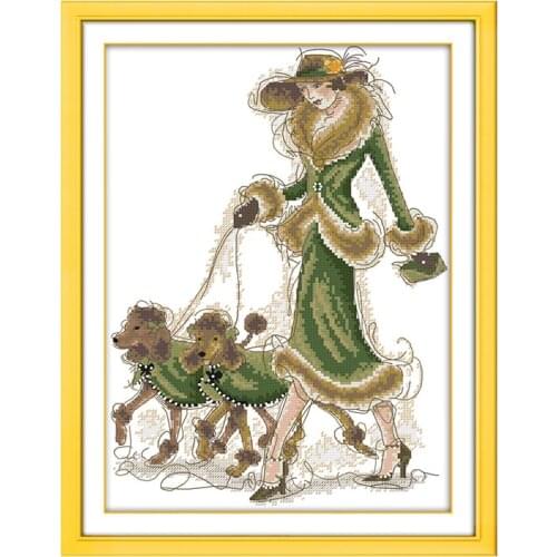 Joy Sunday Lady and Dog Character Pattern Cross Stitch Kit 14CT11CT Counting Cross Stitch Kit Hand Embroidery Home DecorationKit