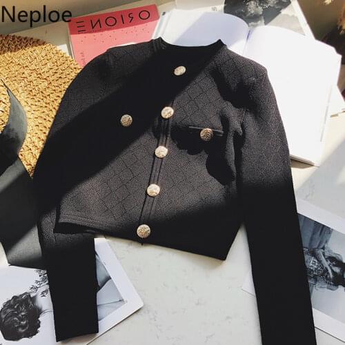 Neploe Cardigan Crop Tops 2021 Ropa De Mujer O-neck Long Sleeve Knitted Sweater Coat Korean Vintage Temperament Pull Femme 97545