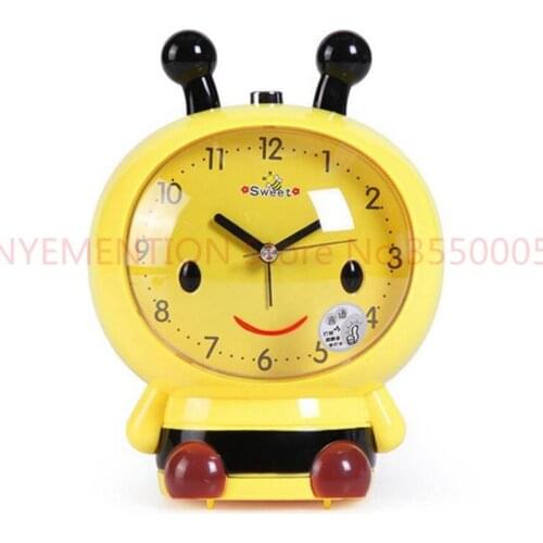New 20pcs/lot! Small Bee Alarm Clock Voice Cartoon Mute Desk Clock Child Music Alarm Clock Gift 4 colors