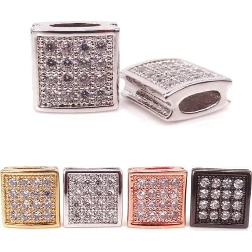 New CZ Jewelry Accessories Beads & Micro Pave White CZ Square Metal Beads For Bracelets DIY Jewelry Charm Beads,Mixed Color,10Pc