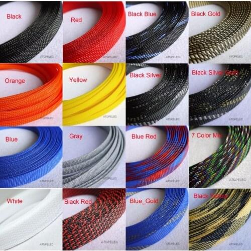 16mm Wide 5/8" TIGHT Braided PET Expandable Sleeving Cable Wire Sheath Black/Red/Yellow/Green/Blue/Purple/Gray/White/Clear/Gold