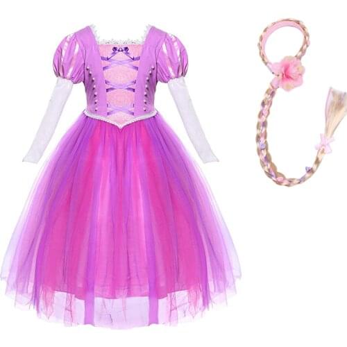 First Princess Costume Kids Cosplay Party Rapunzel Fancy Dress Up Birthday Gift Wig Accessories Halloween
