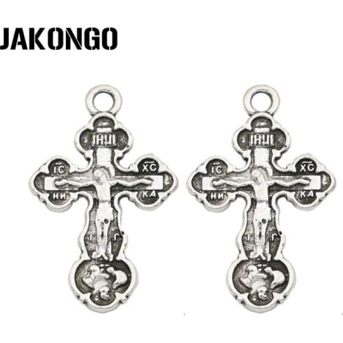 JAKONGO Antique Silver Plated Cross Jesus Charms Pendant for Jewelry Making Earrings Bracelet Accessories DIY 26x16mm 20PCS/lot