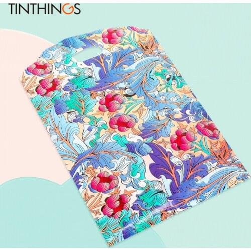 Plastic Bag For Packing 24x38cm Bohemian Style Vintage Flowers Plastic Packing Bag For Clothes Clothing Store Gift Packaging Bag