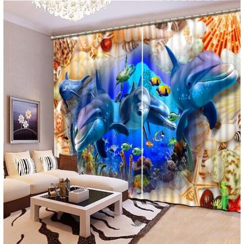 Custom Any Size 3D Curtain Blackout Shade Window Curtains Dolphins, Shells Bathroom Curtain Minions Window Curtain String