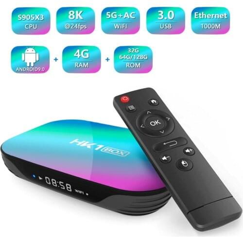 HK1 Box 8K 4GB 128GB Android 9.0 Smart TV Box Amlogic S905X3 2.4G/5G Wifi BT4.0 4K Google Media Player 1080P Set Top Box HK1BOX