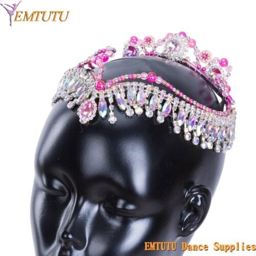 Pink Professional Ballet Tiara Crown Women Pink Handmade YAGP Concert Ballet Headdress Adult Girls Ballerina Dance Headdress