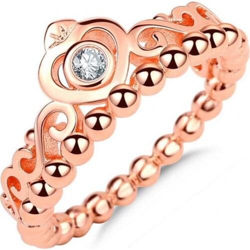 Size 5-10 New Arrival Luxury Jewelry 925 Sterling Silver&Rose Gold Filled Clear White 5A Cubic Zirconia Party Women Crown Ring