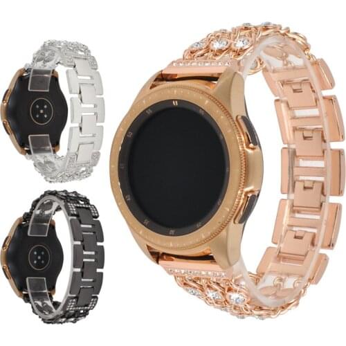 20mm Watch Band for Samsung Gear S2/Galaxy Watch 42mm Stainless Steel Strap for Galaxy Watch Active Rhinestone Chain Wristband