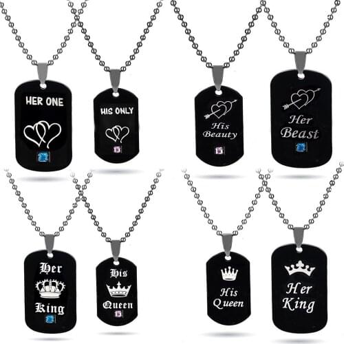 RJ Couple Her King His Queen Nceklace Her Beast His Beauty Her Cowboy&His Angel Pendent Stainless Steel Lover Gift Necklaces