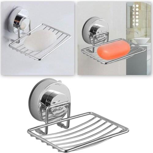 Silver Bathroom Vacuum Suction Cup Soap Holder Cup Box Dish Soap Storage Saver Shower Tray Bathroom Accessories