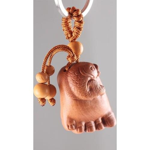 Fortune Carved Ebony Key Chain Car/Bag/Purse Handmade Keychain Amulet Pendant Wooden Accessory Llaveros Porte Clef All The Best