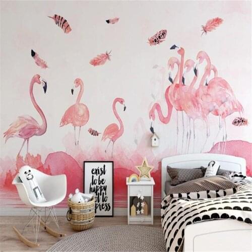 Milofi custom modern minimalist hand-painted flamingo feather wallpaper Nordic background wall wallpaper mural