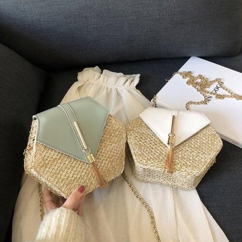 Hexagon Mulit Style Straw leather Handbag Women Summer Rattan Bag Handmade Woven Beach Circle Bohemia Shoulder Bag New Fashion