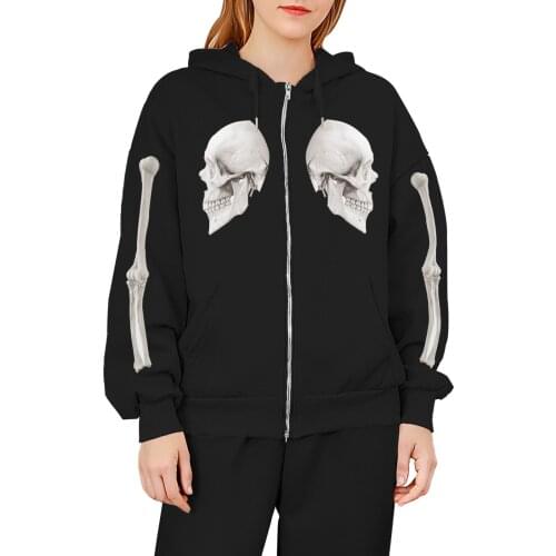 Skeleton Zip Up Hoodie Y2k Cotton Spring Autumn Sweatshirt Gothic Women Punk Streetwear Plus Size High Street Womens Tracksuit