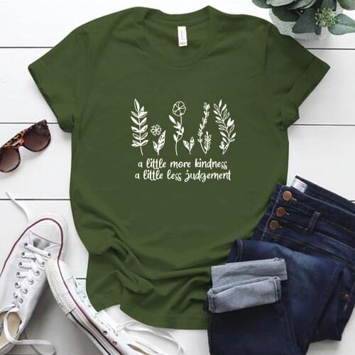 A Little More Kindness A Little Less Print TShirt Women Stylish Summer Short Sleeve Flower Woman Shirts for Girl Femme Tops