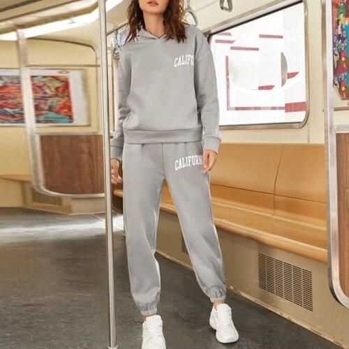 Women Letter Print Two Piece Sets Loose Full Sleeve Hooded Sweatshirts And Jogging Long Sweatpant Suits Casual Street Tracksuits