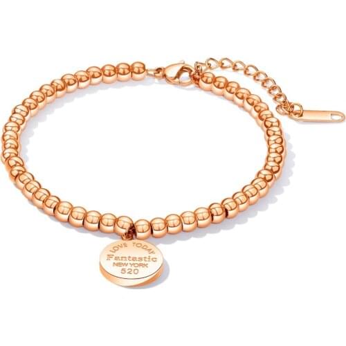 Fashion Charm simple Stainless Steel bead round Bracelets & Bangles For Women steel /Rose Gold /gold Girls Jewelry Gift