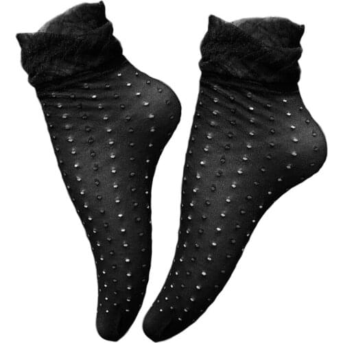 Ladies Lace Socks Elasticity Dot Mesh Socks Women Summer Transparent Silk Sock Thin Ankle Sock Black White Green Sokken