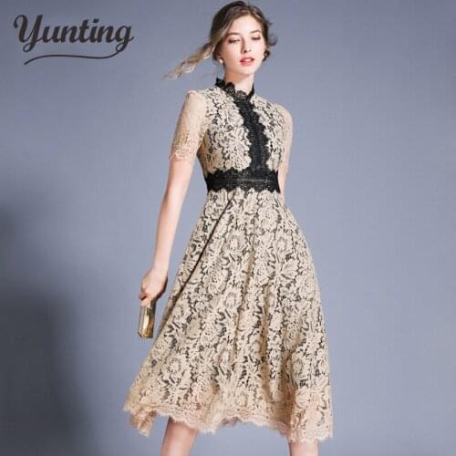 Women Lace Casual Dress New 2020 Summer Fashion Knee-length Elegant Slim Ladies Party Dresses Hot Sale Vestidos