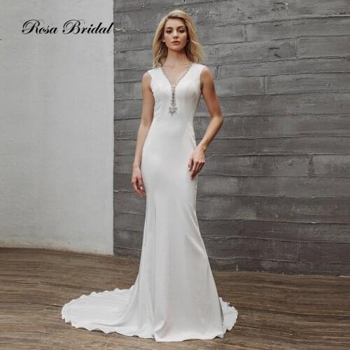 Rosabridal Butterfly clothes crystal beading V neck backless sleeveless silk satin mermaid wedding dress