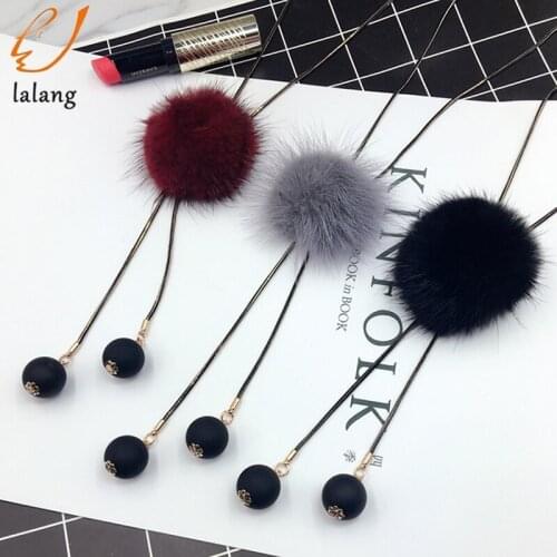 Winter Fur Necklace For Women Trendy Tassel Ball Sweater Long Pendant Necklace Female Gift