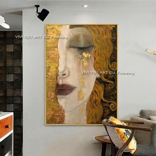 Golden Tears by Gustav Klimt Canvas Painting Modern Figure Oil Painting Quardro Wall Pictures For Living Room Home Decor