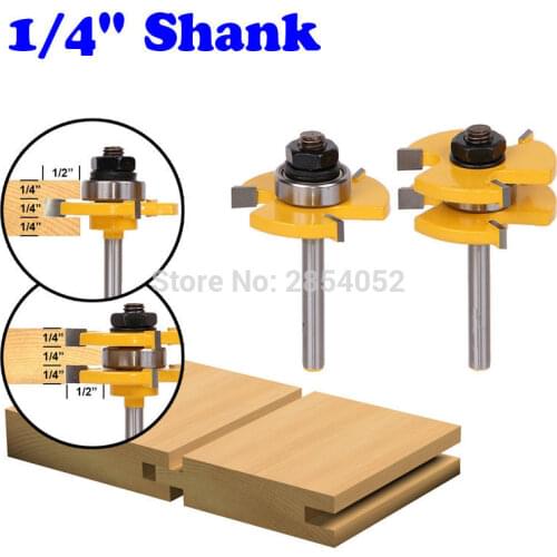 New 2Pcs Tongue & Groove Router Bit 3/4" Stock 1/4" Shank For Woodworking Tool
