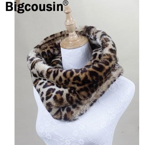 2021 Faux Rex Rabbit Fur Scarves Leopard Print Fashion Winter Thickened Warm Neckerchief Collar Women Ladies Muffler Wraps Shawl