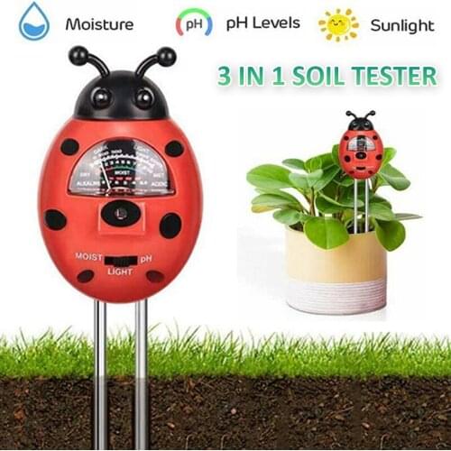 3 in 1 Soil Tester Moisture Meter PH Light Flower Planting Soil Hygrometer Moisture Tester Ladybug Shaped Sunlight Detector Tool