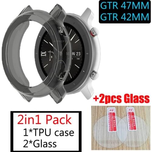 3in1/pack Protective Case for Xiaomi Amazfit GTR 47MM 42mm Watch Soft TPU Shell Cover Frame +glass screen Protector Accessories