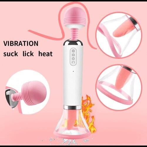 Pussy Sucking Heating 3 In 1 Wand Vibrator Blowjob Tongue Licking Clitoris Vagina Stimulator Dildo Vibrator Sex Toys for Women