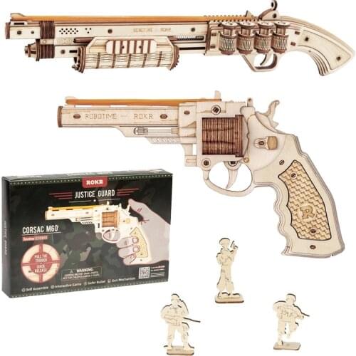 102pcs Creative DIY 3D Revolver Wooden Gun Model Building Block Kits Assembly Toy Gift for Children Adult LQ401