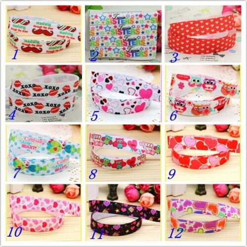 5/8'' Free shipping Fold Elastic FOE love sister mustache printed headband headwear hairband diy decoration wholesale OEM S110