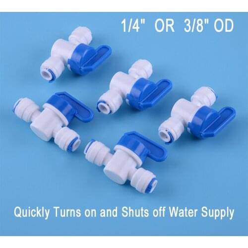50PCS ball valves Tube O.D. 1/4" Push-Fit Quick Connectors Quickly Turns on and Shuts off Water Supply Fitting