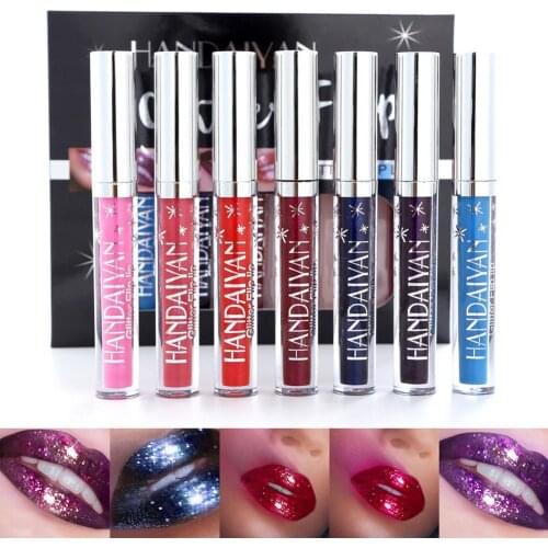 7PCS Glitter Lip Glaze Waterproof Lasting Moisturizing And Not Easy To Fade Lip Gloss Lipstick Lips Makeup Cosmetic